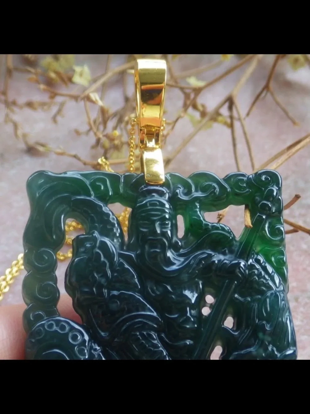 Certificate jadeite silver 925 gold clasp bail pendant guan gong god dragon